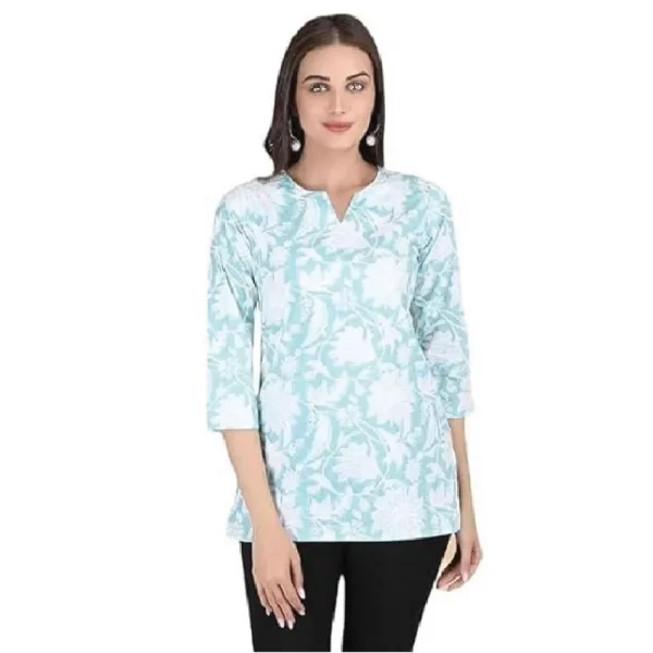 Light blue floral printed women's Short Kurti