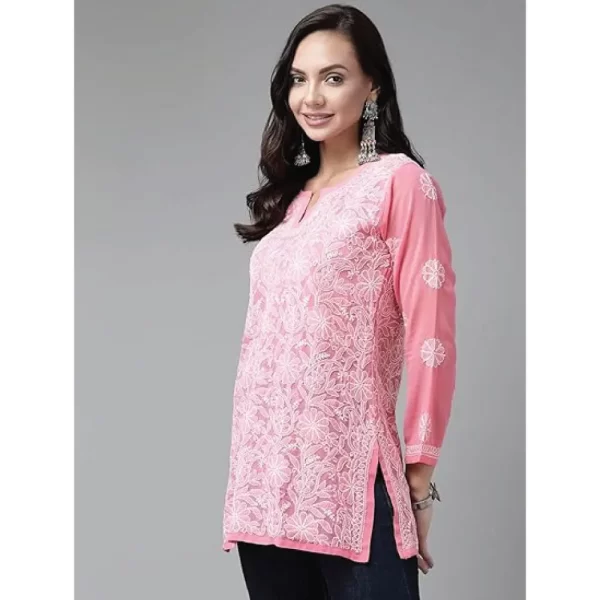 Pink embroidered women's ethnic Short kurti