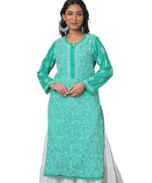 Green embroidered ethnic kurta