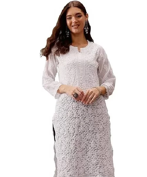 White embroidered ethnic kurta