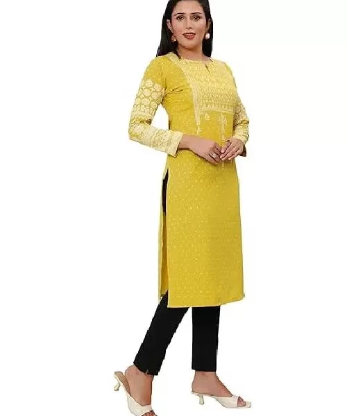 Mustard yellow embroidered ethnic kurta