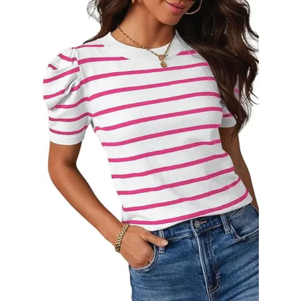 White and pink striped casual Top