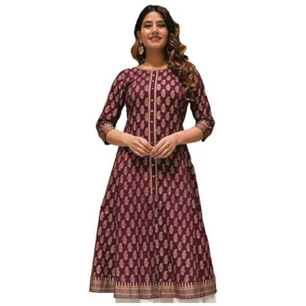 Maroon Printed Women's Ethnic Kurta
