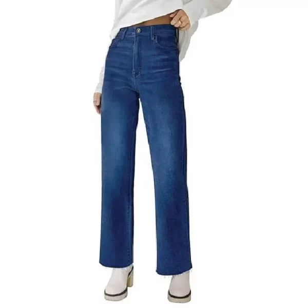 Dark blue high-waisted wide-leg jeans