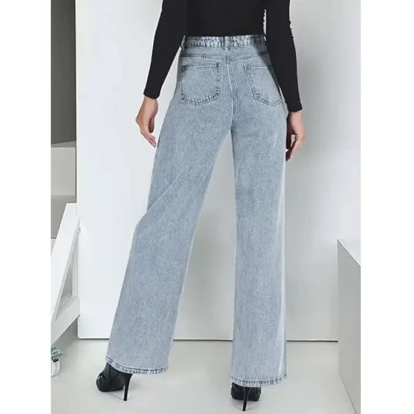 Light grey high-waisted wide-leg jeans