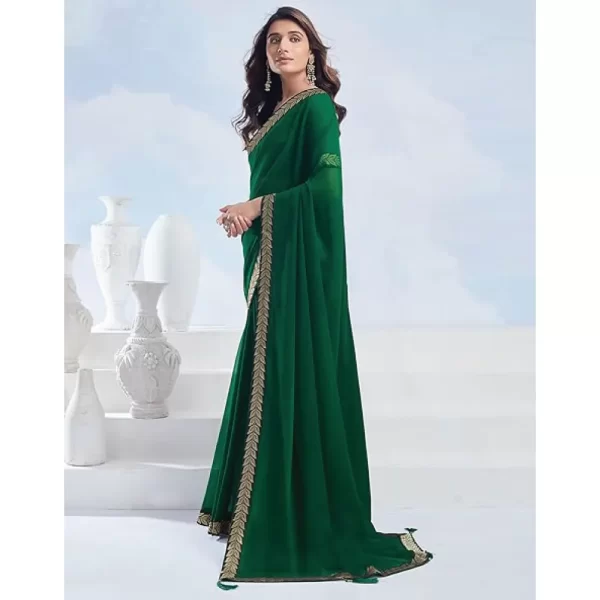 Emerald green designer saree with embellished border