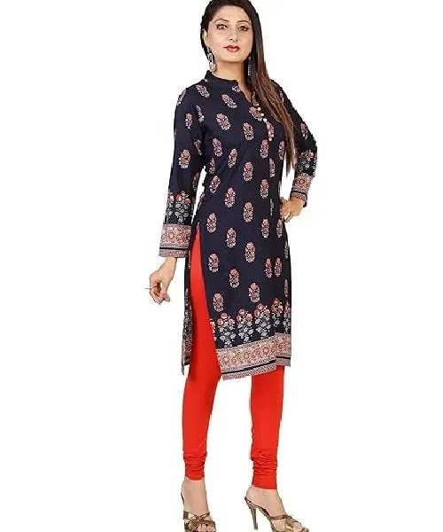 Black printed ethnic kurta with red leggings
