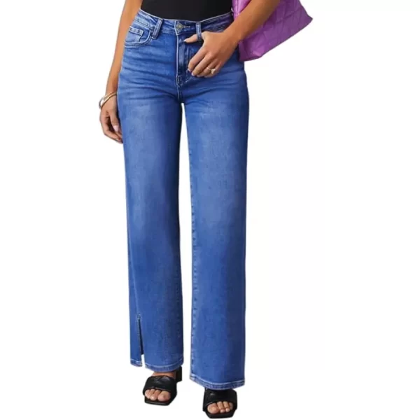 Classic blue high-waisted straight-leg jeans